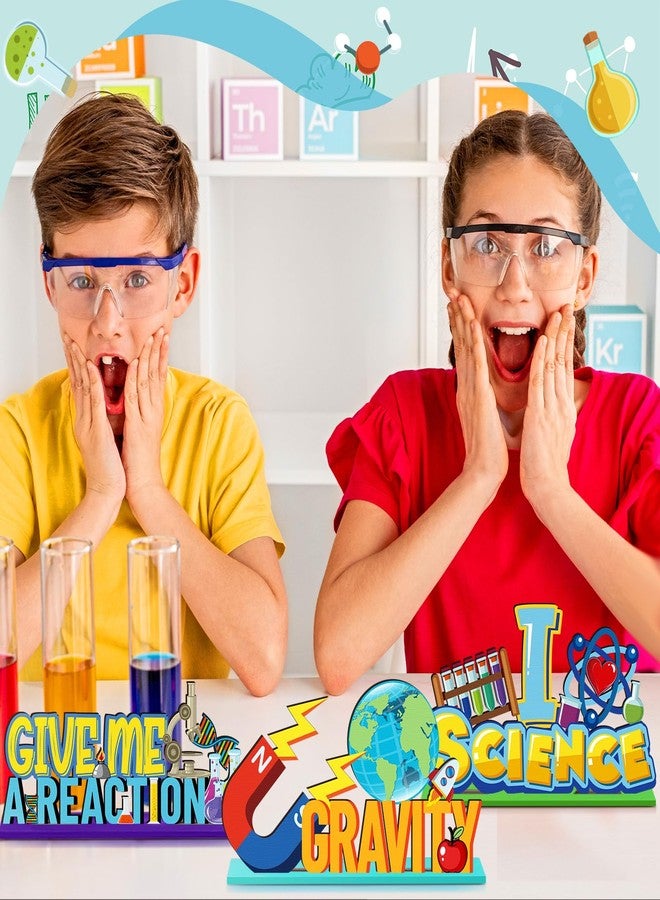 Quzzil 6 Pcs Back to School Science Party Decoration Science Theme Wooden Centerpiece First Day of School Table Toppers Lab Week Sign for Chemistry Physics Geography Biography Classroom Party Supplies - Image 4
